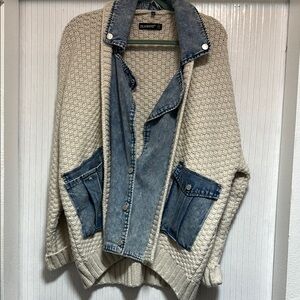 Blank NYC Cream Sweater with Denim Accents